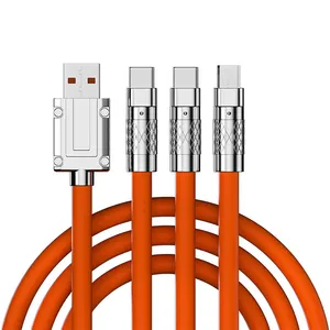 120W Multi Fast Charging Cable 3-IN-1 USB C Charger Cord High Speed Data Cable For IPhone Samsung Xiaomi Huawei