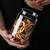 Bocal de conservation des aliments en verre avec couvercles en bois d'acacia bocaux en verre transparent hermétique hermétique bocal en verre hermétique pour épices