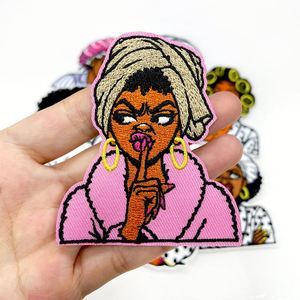 Parches Bordados al por Mayor, Parches Termoadhesivos para Ropa, Chica Negra, Mujer Afroamericana, Reina de la Melanina, Pegatinas DIY de Dibujos Animados - Product Image 3