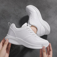Baskets blanches pour femmes, à semelle plate, en PU, imperméables, à lacets, chaussures de sport décontractées, à semelle souple, résistantes à l'usure, ultra-légères, suprêmes