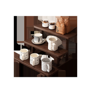 Walnut wood <b>desktop</b> storage <b>shelf</b>, household tiered <b>shelf</b> for coffee and tea cup display. - Product Image 1