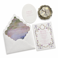 Ensemble d'invitations de mariage de luxe gaufrées à motifs floraux, avec enveloppe personnalisée à l'aquarelle, carte RSVP et papeterie de baptême personnalisée