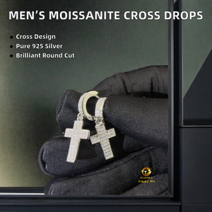 Pendientes de tuerca con forma de cruz de moissanita chapados en oro de plata de ley 925, estilo hip hop, los más vendidos para hombre, al por mayor, para dropshipping - Product Image 2