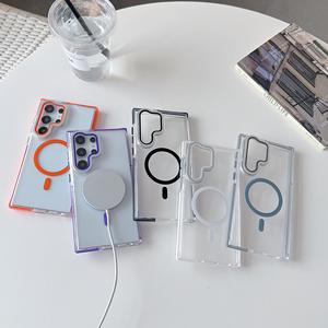 Étui de téléphone magnétique transparent luxueux avec bande anti-collision et support de détection d'objectif, adapté à <span class=keywords><strong>Samsung</strong></span> S25/824/S23 - Product Image 2