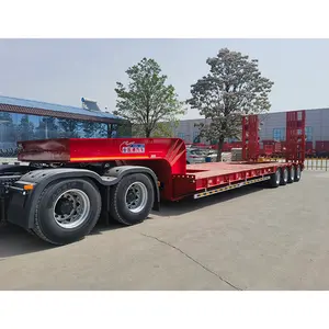 Hot Sale New 60 Tons 80 Tons Transport 4 Axles Lower Body Flat Bed Trailer Trucks For Tractor Lowbed Semi Trailer