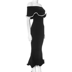 <span class=keywords><strong>Robe</strong></span> Longue de Soirée Midi <span class=keywords><strong>Noire</strong></span> Décontractée, Volantée, Épaules Dénudées, <span class=keywords><strong>Bustier</strong></span> Sans Bretelles, Élégante pour Femme - Product Image 4