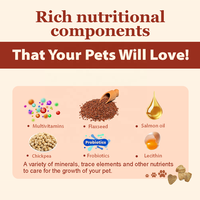 Compléments multivitaminés pour chiens OEM avec huile de saumon oméga-3, probiotiques, vitamines et minéraux essentiels, favorisant la mobilité, la santé intestinale, la peau et le pelage