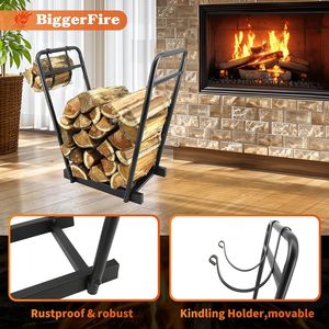 Nuevo modelo de estante de leña de acero de tamaño pequeño para interiores y exteriores, ganchos de madera para leña, estantes de almacenamiento, soporte para leña para chimenea - Product Image 6