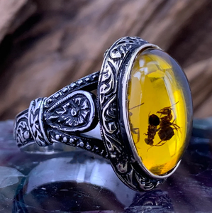 <span class=keywords><strong>2023</strong></span> nuevo anillo para hombre, piedra de ágata Natural ovalada grande, tendencia Retro con incrustaciones de circón amarillo, anillo de hormiga - Product Image 4