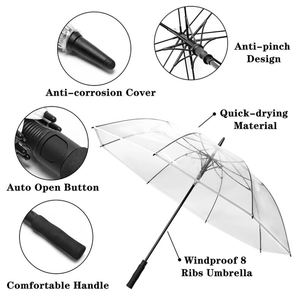 Parapluie de golf de voyage semi-automatique transparent, coupe-vent, grand format, moderne, droit, avec impression personnalisée et couleur sur mesure - Product Image 3