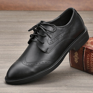 Zapatos Oxford de Cuero Genuino para Hombre, con Punta Puntiaguda, con Cordones, para Otoño, Oficina, Carrera Profesional, con Suela de Goma que Aumenta la Altura - Product Image 1