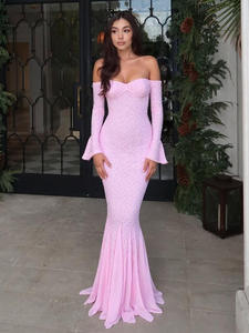 Gaun Malam Maxi Model Mermaid Slim-fit Tanpa Tali dengan Panel Renda, Panjang Menyentuh Lantai, Warna Pink, untuk Pesta Wanita, Koleksi 2026 - Product Image 2