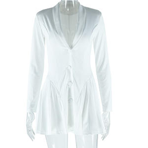 V领褶边连衣裙批发套装正式官服厂家纯色短裙厂家直销 - Product Image 6