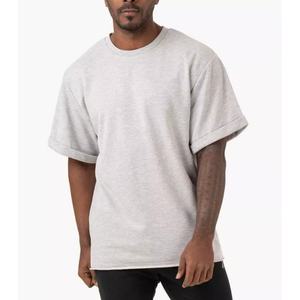 T-shirts de sport pour hommes de haute qualité 100% coton, surdimensionnés, pour la salle de sport, l'entraînement physique, l'été, manches pliables, motif imprimé, tissu tricoté - Product Image 4