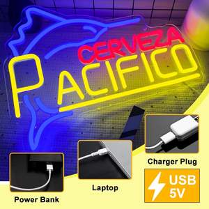 Enseignes au néon en acrylique Pacific Beer Fish Design, LED à intensité variable, alimentées par USB, décoration murale pour bar/restaurant, cadeaux de Noël/anniversaire - Product Image 6