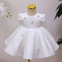 Abito da Principessa Bianco per Bambine con Maniche a Sbuffo e Perle, Vestito Formale per Primo Compleanno, Eventi di Gala e Occasioni Speciali