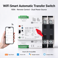 Commutateur de transfert automatique intelligent WiFi Tuya à double alimentation 2 pôles ATS pour générateur solaire, montage sur rail DIN, contrôle à distance par application