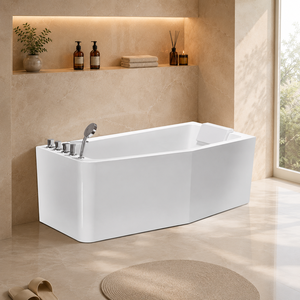 <span class=keywords><strong>Baignoire</strong></span> <span class=keywords><strong>d</strong></span>'<span class=keywords><strong>angle</strong></span> moderne en acrylique <span class=keywords><strong>avec</strong></span> design incliné et appui-tête rembourré blanc 31x67 pouces - Product Image 1