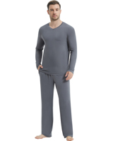 Ensemble de pyjama pour homme RTS, pyjama en viscose de bambou à manches longues et col en V avec pantalon, respirant, anti-humidité et doux comme du beurre