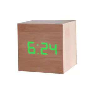 Reloj despertador Digital 3d Led, pantalla de hora LED electrónica de madera, 3 configuraciones de alarma, humedad y temperatura