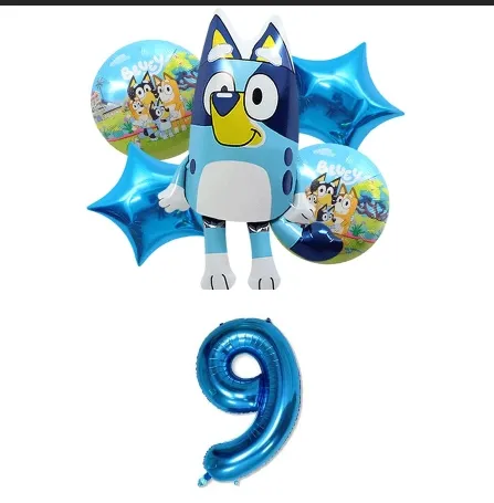 New 6pcs Bluey 32inch number Age Number Kids Cartoon Helium Balloon Foil Party Decoration For Boy and girl Birthday