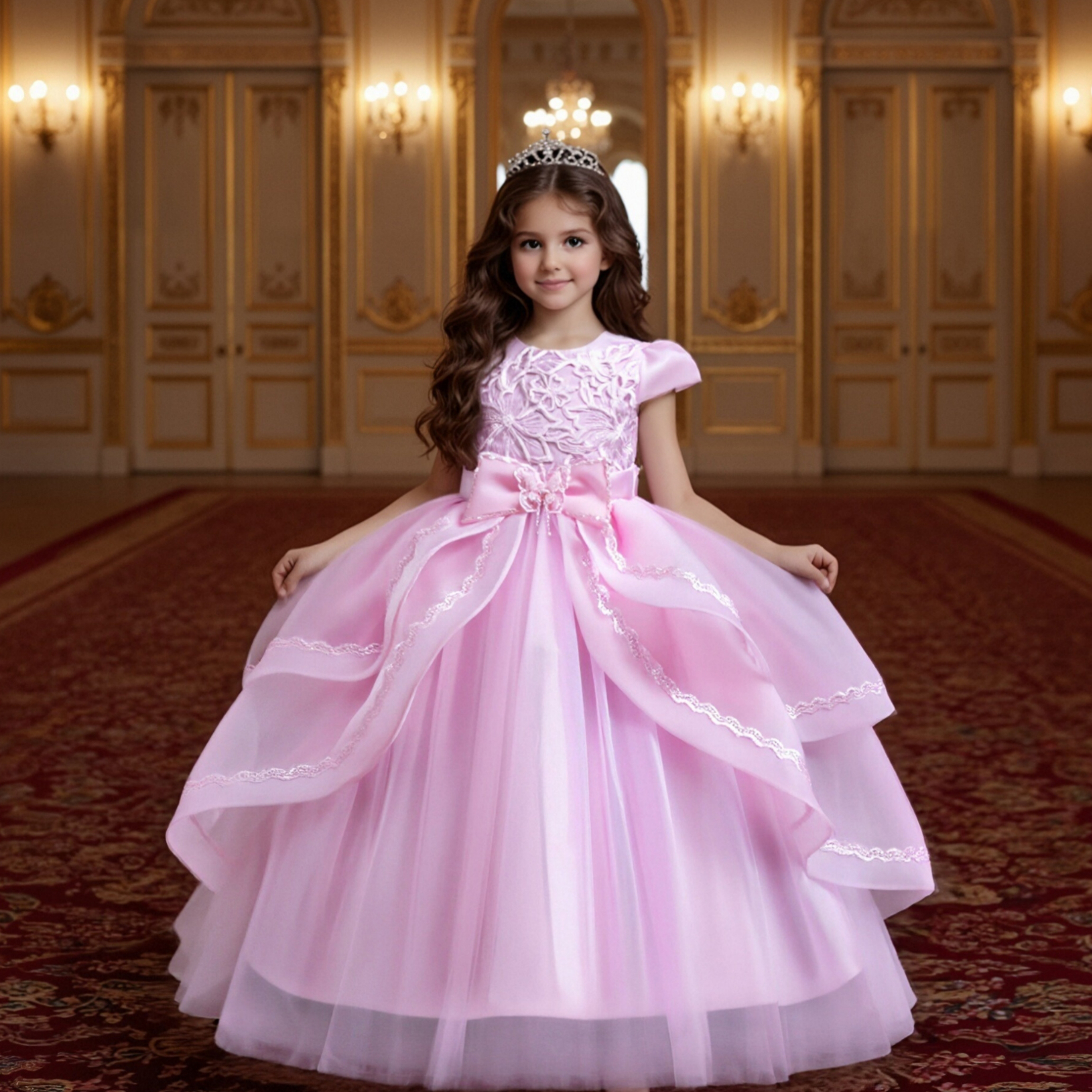 Big Girls Party Dresses Big Bow, Gauze Lace Princess Birthday Party Dresses  For Girls As Picture