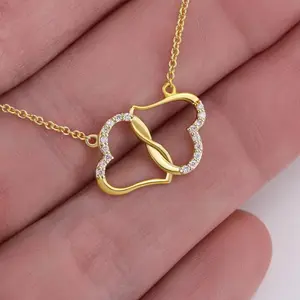 Wholesale Twine Hearts Shape Pendant Gold Plated Zircon Diamond Interlocking love Necklace Jewelry for Women