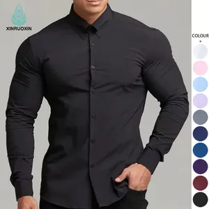 Wholesale High Quality Slim Fit Formal Business Dress Shirt Quick Drying Office Long Sleeve Cotton Shirts For Muscle Men