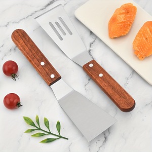 Espátula de acero inoxidable con mango de madera, espátula para pasteles, espátula para pizza, espátula para carne, espátula de cocina, espátula para parrilla teppanyaki - Product Image 1