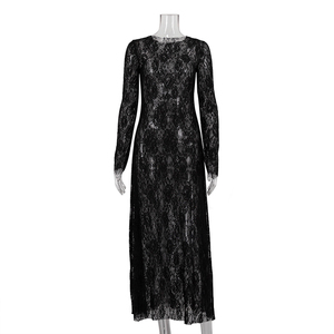 Produttore alla moda a maniche lunghe a <span class=keywords><strong>maglia</strong></span> Maxi abito trasparente da donna abiti Sexy <span class=keywords><strong>in</strong></span> pizzo <span class=keywords><strong>nero</strong></span> - Product Image 4