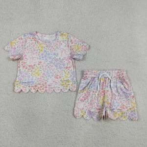 New RTS Baby Girls Cute Rainbow Smiles Flowers Scallop Pocket Two Piece <b>Clothes</b> Set - Product Image 5