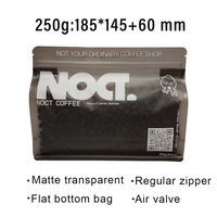Sachet de café à fond plat bleu sarcelle foncé avec valve, fermeture éclair et fenêtre transparente, imprimé sur mesure, pour emballage de grains entiers
