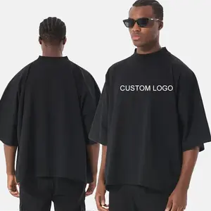 2024 heavy 100% Cotton blank t-shirt boxy fit pro club Heavyweight oversized Custom Puff Print unisex tee men mock neck T Shirt