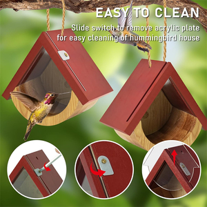 Casa de colibrí Vista de ventana <span class=keywords><strong>Casas</strong></span> de pájaros de madera para anidar Casa de pollo colgante para interior y exterior - Product Image 2