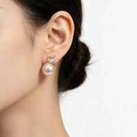 Pendientes de plata 925 para mujer, con perlas naturales de agua dulce de 8 mm, con incrustaciones de circonita, joyería al por mayor de fábrica.