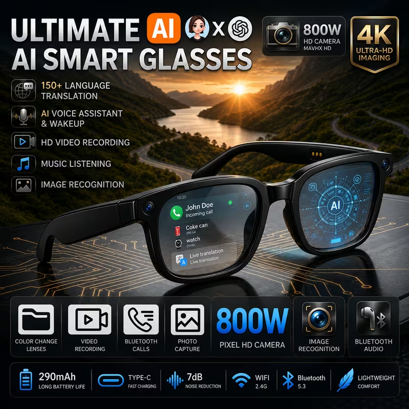 2026 CY03 AI Smart Glasses Camera 1080P Full HD Video Recording Audio Real-Time Translation IPX-6 Waterproof for 5.4 6-7 Hours · image 1