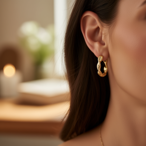 Orecchini a Cerchio Dorati E4216 in Lega, Gioielli Unisex Classici alla Moda - Product Image 2