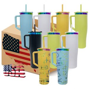 40oz rainbow Plated Travel Mug Cup with Handle 40 oz Mixed Colors Leak Proof Curved Water <b>Bottle</b> Tumbler for Laser - Product Image 1