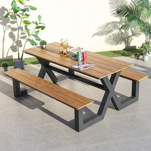 Mesa y Sillas de Picnic de Diseño Nuevo <span class=keywords><strong>2022</strong></span>, Mesa y Sillas de Picnic de Metal y Madera para Exteriores - Product Image 4