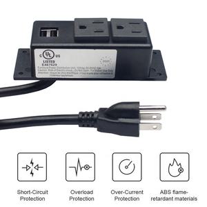 Multiprise de surface pour table avec 2 prises USB et 1 prise secteur, 2 pieds, US Furniture - Product Image 3