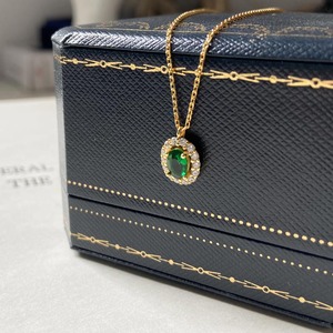 ドバイ サウジアラビア 高級ゴールドジュエリー 925スターリングシルバー エメラルドグリーン CZネックレス 女性用 - Product Image 5