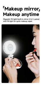 Anneau Lumineux LED Pliable et <span class=keywords><strong>Rechargeable</strong></span>, Support Téléphone Magnétique avec Miroir pour Maquillage, Vlog, Photographie et Vidéo - Product Image 6