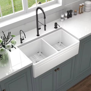 Lavello da <span class=keywords><strong>Cucina</strong></span> XINFUMEI 33 Pollici in Ceramica Bianca, <span class=keywords><strong>Design</strong></span> Moderno Rettangolare a Doppia Vasca con Garanzia di 3 Anni - Product Image 1