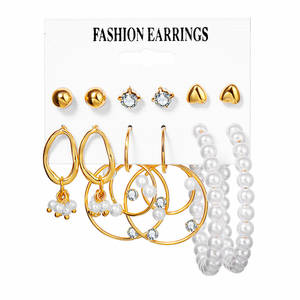 6对几何珍珠花星蝴蝶仿珍珠组合耳环套装时尚批发女款耳环 - Product Image 4