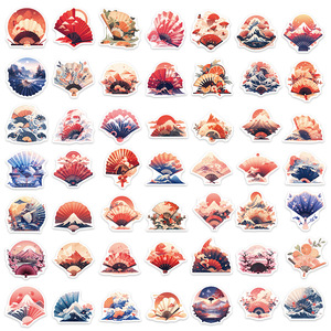 50PCS Délicat fleur de <span class=keywords><strong>cerisier</strong></span> Ukiyoe design traditionnel <span class=keywords><strong>japonais</strong></span> ventilateur autocollant - Product Image 4