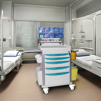 Chariot médical d'urgence avec étagère de rangement pour médicaments, tiroirs verrouillables, poubelle, chariot d'urgence en ABS pour usage hospitalier