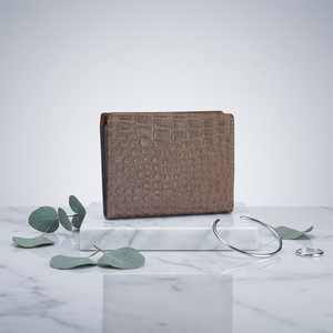 WRIZA Tan Genuine Leather <b>Credit</b> <b>Card</b> Holder Zipper Closure <b>Men</b> Women Crocodile Pattern Minimalist Design 4 Inch Multi-Function - Product Image 3