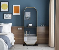 SWT Miroir de coiffeuse octogonal en or moderne avec base en marbre Lady Ins pour la maison ou la salle de bain