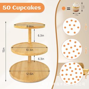 Wooden Cupcake Storage Rack <b>3</b> <b>Tier</b> Round Durable Birthday Party <b>Cake</b> Holder Dessert Display <b>Stand</b> - Product Image 5