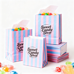 Pochette de sac <span class=keywords><strong>plat</strong></span> en papier blanc artisanal de <span class=keywords><strong>beurre</strong></span> avec LOGO personnalisé Sacs en papier kraft à rayures blanches et brunes pour nourriture - Product Image 1